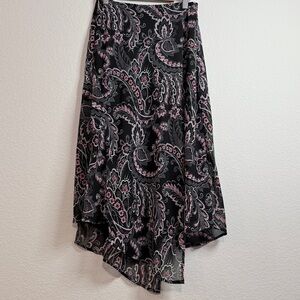 Lane B. Black Paisley Asymmetrical Midi Skirt – Size 14/16 Flowing Lined Chiffon